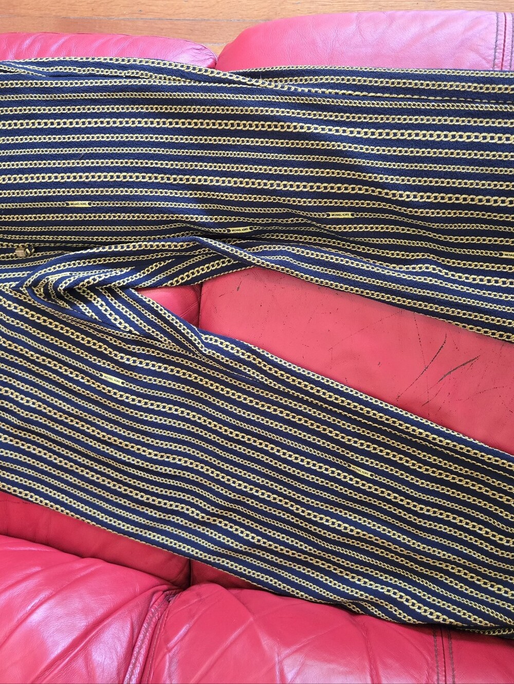 Navy & Gold Chain-Print Drawstring Pants - Picture 3 of 7